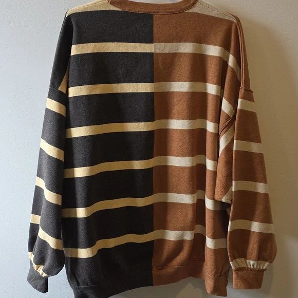 Free People Oversized Gray Beige & Cream Striped Sweater - Picture 6 of 6